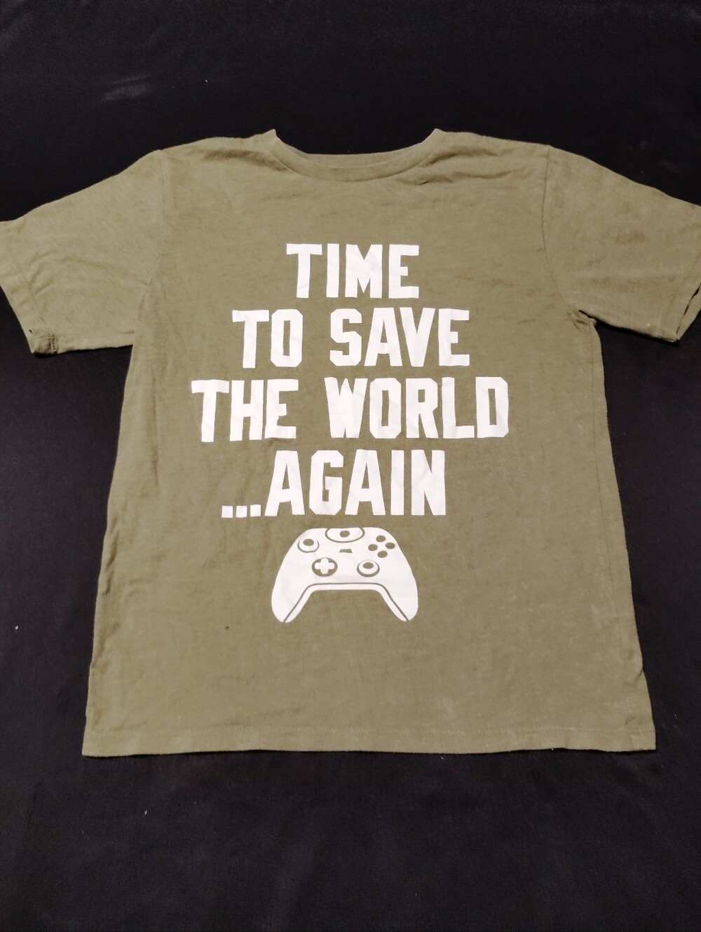 Olive Green Gamer T-Shirt - Time To Save The World Saying